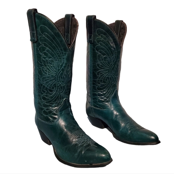 Source Unknown Shoes - Vintage Green Leather Cowboy Western Boots Women's Size 7.5M, Made In U.S.A.